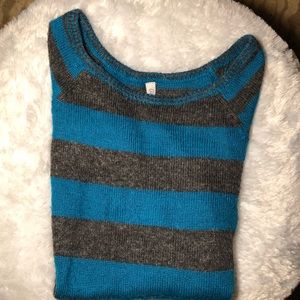 Comfy Sweater 100% Acrylic Stripped Blue/ Gray•